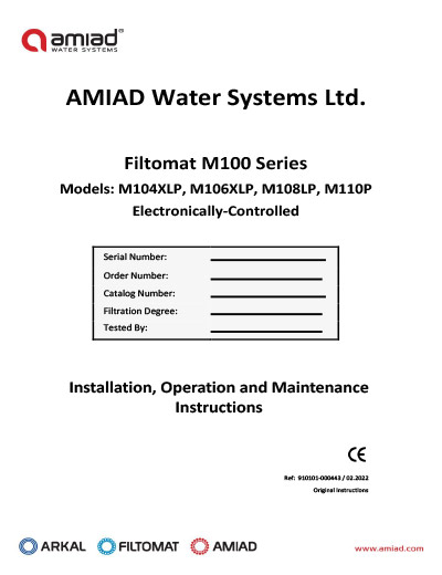 Amiad M100 Screen Filter Installation, Operation & Maintenance Manual